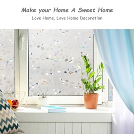LEMON CLOUD Window Privacy Film Stained Static Cling Glass Film 3D Decorative Colorful Glass Window Sticker, Privacy Frosted Covering for Home Sliding Door(23.6 x 78.7 Inch, Rainbow Leaf)