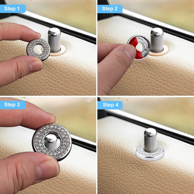 4pcs Bling Inner Car Door Lock Cover, Car Rhinestone Rod