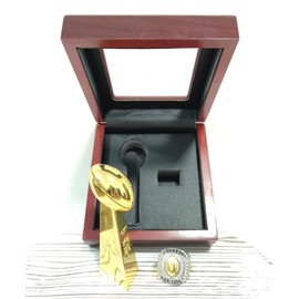 Football Championship Ring Trophy with Wooden Display Case Prize in Set