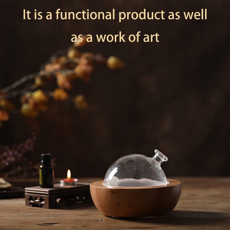 Fancemot Glass Essential Oil Diffuser with Real Wood Base, 180ml