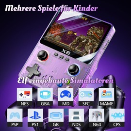 Bewinner X6 Handheld Games Consoles with Dual 3D Rocker, 3.5in IPS Screen Retro Gaming Console - 11 Emulators Support, Built in 10000+ Games, 2 Players Support (32G) (Transparent Black)