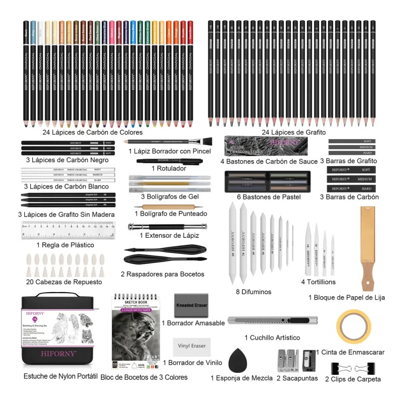Kit De Dibujo, 126 Piezas, Juego De Lápices Para Bocetos
