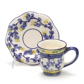 Cup & Saucer by Bloom-Rite, Ceramic, Blue & Gold