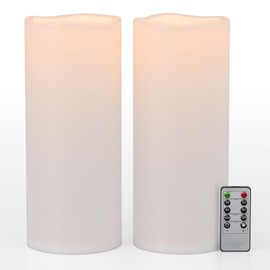 Yongmao 12" x 5" White Large Waterproof Outdoor Flameless Candles Battery Operated LED Flickering Pillar Candles with Remote and Timer for Indoor Outdoor Lanterns, Long Lasting, Set of 2