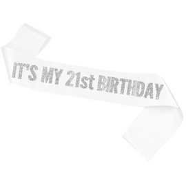 White It's My 21st Birthday Sash Funny 21st Birthday Sash 21st Birthday Gifts for Girls with Glitter Letter Silver