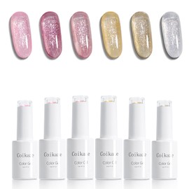 Coikaze Gel Nails, Gently Glitter, Fine Glitter, Color Gel Set, Gel Nail Color, Glitter Gel, Glitter Gel, Glitter Gel, 6 Colors, UV and LED Compatible (Sparkling Glitter Gel)