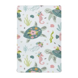 KICPOAY Fitted Crib Sheets Turtle Sea Horse Stretchy Portable Playard Sheets for Baby Toddler, Breathable Soft Mini Crib Mattress 39 x 27 in for Boys and Girls