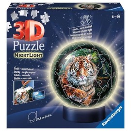 Ravensburger 3D Puzzle 11248 Night Light Puzzle Ball Big Cats 72 Pieces from 6 Years LED Bedside Lamp with Clapping Mechanism