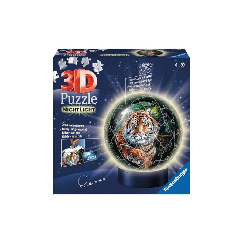 Ravensburger 3D Puzzle 11248 Night Light Puzzle Ball Big Cats