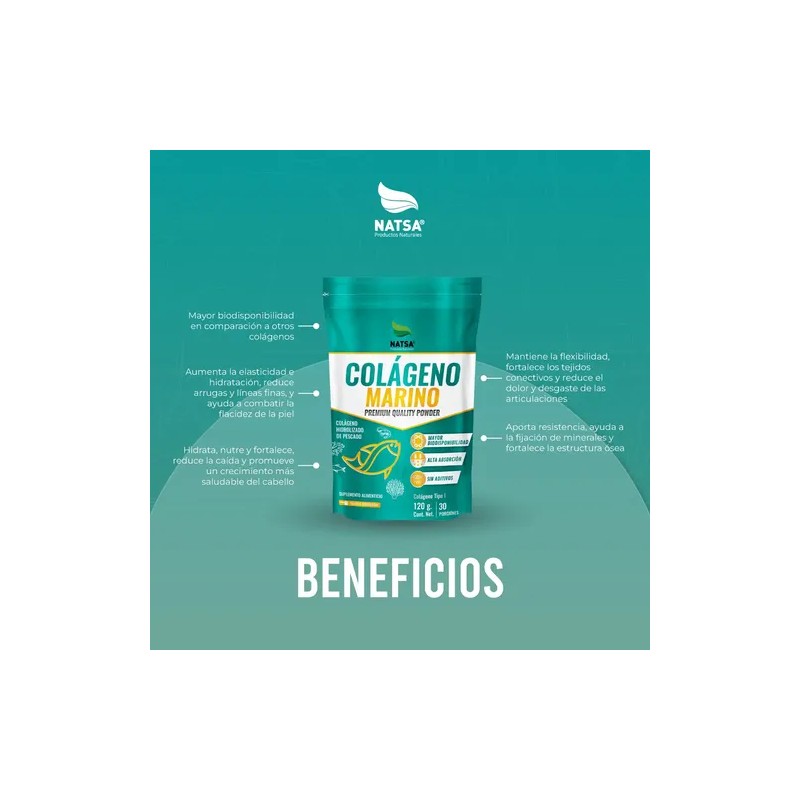 NATSA Colageno Marino Polvo 120 g, Sabor Natural, Calidad Premium