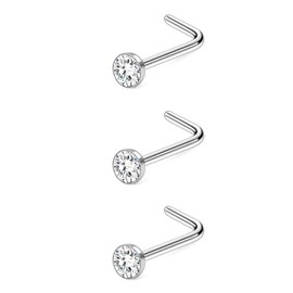 3 pieces of diamond studded puncture nose nails and nose rings jewelry (Silvery, One size)