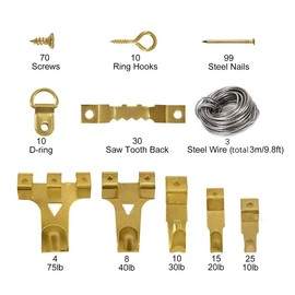 Hsthe Sea 284 pcs Picture Hooks, Heavy Duty Picture Hanging Kit for Picture Frame Fixing, Assorted Picture Hanger Set with Steel Hooks, Sawtooth Hangers, D-Ring, Steel Wire, Nails, Screws