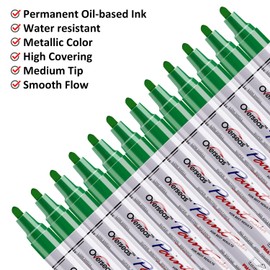 Lesun Green Paint Pens - 12 Pack Waterproof Oil-Based Paint Pen Set, Quick Dry and Permanent, Markers for Rock, Stone, Ceramic, Wood, Fabric, Plastic, Canvas, Glass, Mugs, Tires