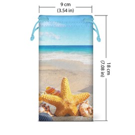 WIRESTER Set of 3 Polyester Sunglasses Pouch, Eyeglasses Soft Case with Drawstring Closure - Beach Sand Seashells, Full Tropical Sea Coral, Seashells On The Beach