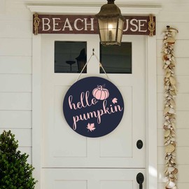 Beabes Welcome Wreath Sign for Farmhouse Front Porch Decor Yellow Autumn Pumpkin 12in Wooden Sign Suitable for Home/Wall/Porch Decoration