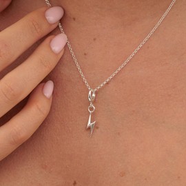 Lily Charmed Sterling Silver Lightning Bolt Charm Necklace on 40-45cm Silver Belcher Chain for Women, Designed in the UK