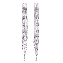SELOVO Clear Rhinestone Prong Setting Boho Tassel Long Statement Party Dangle Earrings Silver Tone, Crystal, Rhinestone