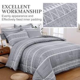 WONGS BEDDING Grey Comforter Set Full, Soft Microfiber Reversible Gray Boho Striped Down Alternative Comforter Set for Full Bed - 3 Pieces (1 Comforter + 2 Pillowcases), Bedding Duvet Set 79"x 90"