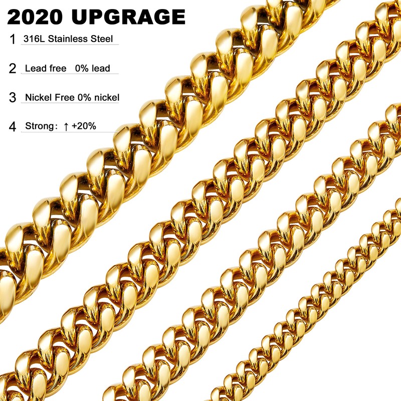 WinTrend Gold Cuban Link Chain Necklace or Bracelet with Design