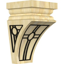 Ekena Millwork CORW05X05X10NEPOBLRW Medium Nevio w/ IronCraft Portland Inlay Wood Corbels, 5"W x 5 3/4"D x 10"H, Rubberwood