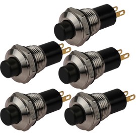 CLDIY Pressure Switch, Self-Locking Mini Switch, 10 mm Round DC24 V 0.5 A Black Cap, 5 Pieces