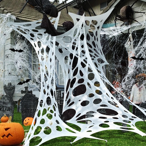 680 Sqft Cuttable Halloween Spider Web Decoration-White Stretchable Spooky Gauze