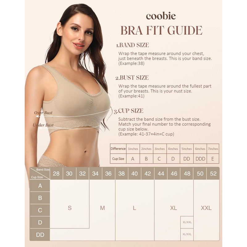 Coobie Seamless Comfort Bra with Lace Trim,Light Nude,Large