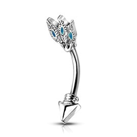 Pierced Owl 16GA Stainless Steel Turquoise Feather Tribal Arrow Curved Eyebrow Barbell Ring (Silver Tone)