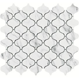 Recycled Glass Mosaic Tile: Arabesque Lantern Pattern, Carrara Marble Look, Matte Finish, Sheet Size 12"x10.82" (5-Pack) for Backsplash, Shower, Wall