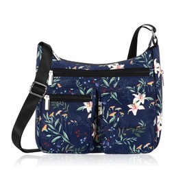 HUA ANGEL Women's Shoulder Bag Lightweight Crossbody Bag Modern Handbags with Multiple Compartments Waterproof & Practical Crossover Bag for Sports, Shopping, Travel, Uni, Blue flowers