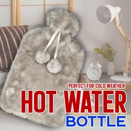ZYBUX - Premium Luxury Cosy Faux Fur Hot Water Bottle - 2 Litre, Perfect for Cold Weather (Light Grey)