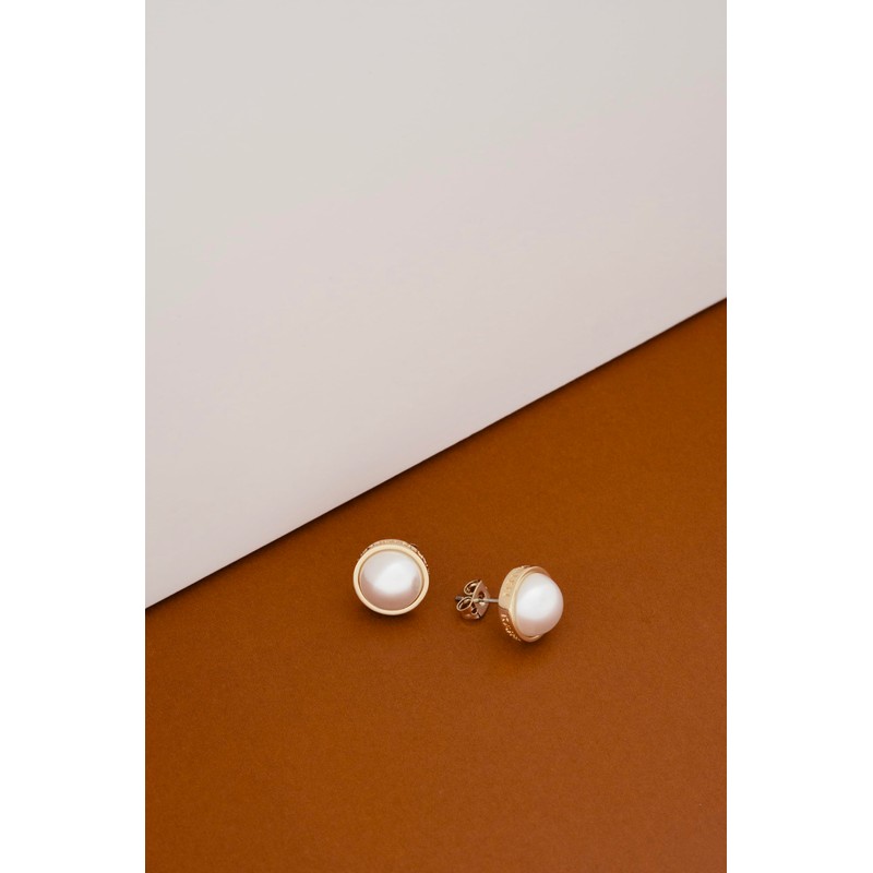 Karen Millen Logo Pearl Stud Earrings for Women (Gold/Pearl)