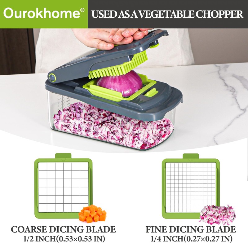 Ourokhome Veggie Chopper and Dicer with Container, Manual Hand Food