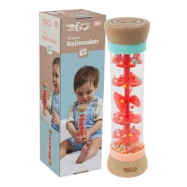 Owl & Fox Wooden Rainmaker Baby Rattle Toy - Soothing Sounds, Sensory Development and Music Exploration, Bold Colours for Visual Stimulation, Made from FSC Certified Wood, Perfect for Ages 12+ Months