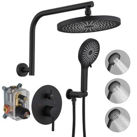 BWE Matte Black Shower System Wall Mounted Shower Faucet Set with 10 inch Rain Shower Head and 3-Setting Shower Handheld Spray Bathroom Shower Fixtures with Shower Valve and Trim Kit