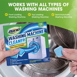 Purio Washing Machine Cleaner Tablets 24-Ct Deep Cleaning Formula Washer Machine Cleaner Top Load & Front Load Standard & HE Washers