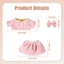 3pcs 15in Doll Clothes Set, Fashion Plush Dressing Outfits Include Bow Clip Classic Jacket Chic Skirt Dolls Clothing Dress up Accessories No Doll Included(Pink)