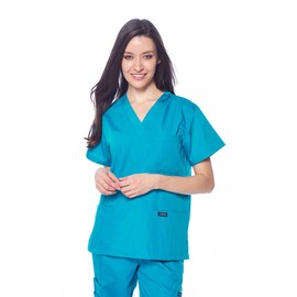 Dagacci Medical Uniform Women and Men Scrubs Shirts Medical Scrubs Top X-Small Teal Green
