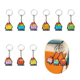 JSMIECO 9pcs Everything's Fine Keychain Keyring, Cute Funny Dumpster Fire Silicone Keyring Key Chain, Key Accessories for Kid Boy Girl Party Favors Gift