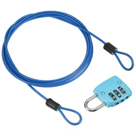 PATIKIL Security Steel Cable with 3 Digit Combination Lock, 4.9Ft/1.5M Coated Safety Wire Rope Double Loop Padlock for Outdoor Travel Luggage, Sky Blue