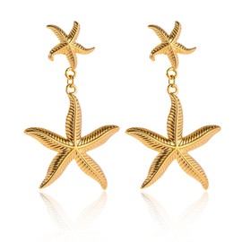Starfish Earrings Women's Exquisite Gold Starfish Earrings Summer Elegant Earrings Starfish Summer Earrings for Holiday, Everyday, Party, Wedding, Alloy Steel, No Gemstone