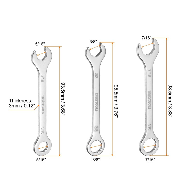 sourcing map Thin Combination Wrench Set 5/16" 3/8" 7/16" 30Cr13