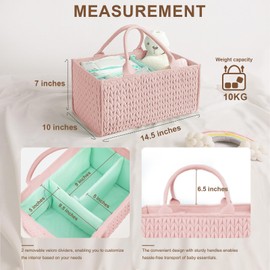 MOMINSIDE Diaper Caddy Organizer, Baby Basket Nursery Storage, Caddy Organizer for Portable Changing Table Dresser Car, Baby Registry Baby Shower Gifts for Girl Boy(Pale Pink)