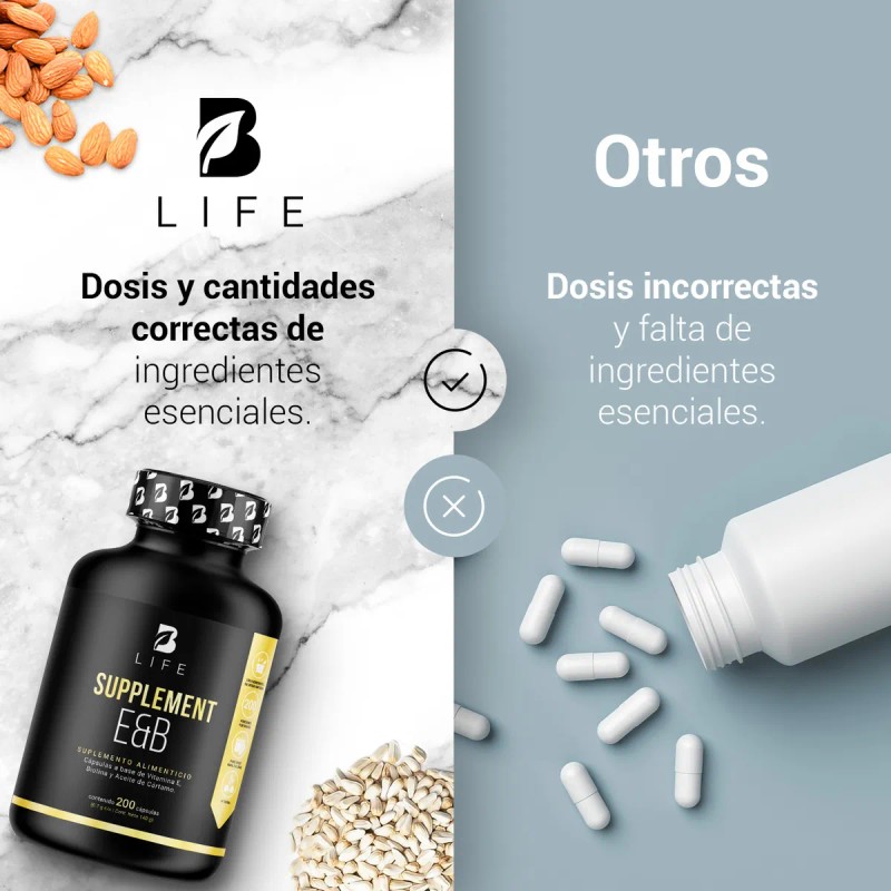 Vitamina E + Biotina, Poderoso Antioxidante 200 Cápsulas B Life