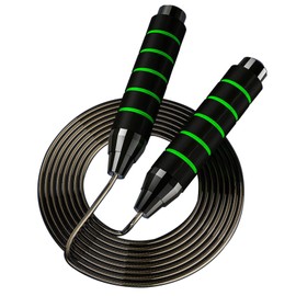 BOZKOA Weighted Jump Rope For Women Men,- Workout Speed Jump Skipping For Kids With 2 Bearing - PVC Adjustable Jump Rope For Boxing exercise fitness professional,Black Green Athletic heavy Jump Rope