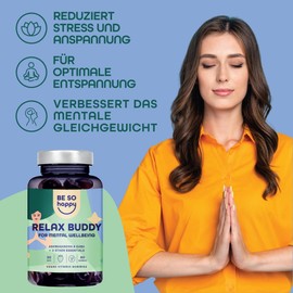 Ashwagandha Gummies 250 mg High Dose Anti-Stress Gummy Bears with Gaba and Rhodiola, 60 Gummies, Strawberry Flavour, Vegan, Be So Happy®