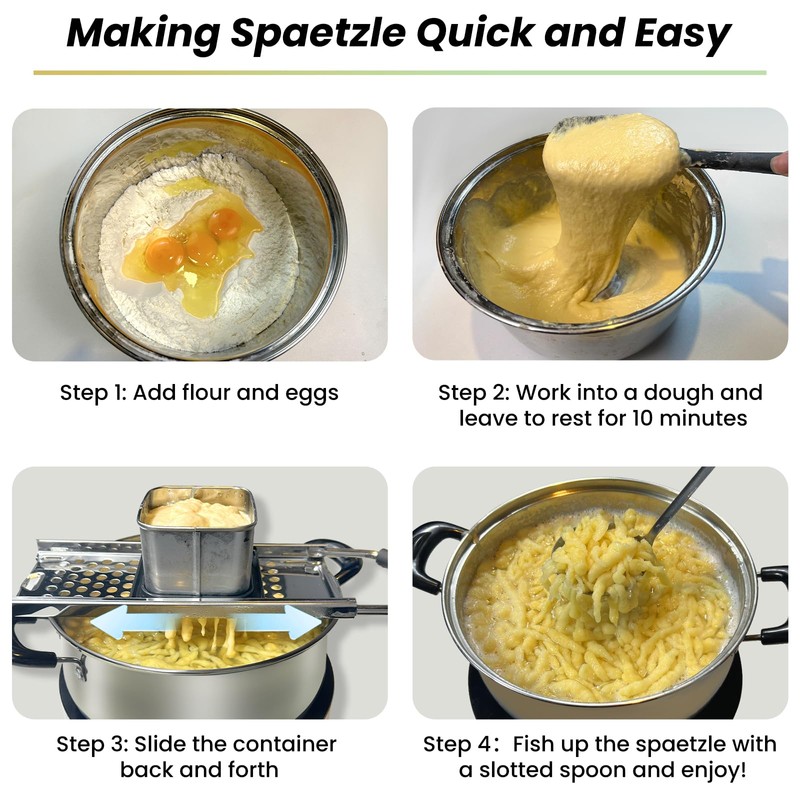 Spaetzle Maker, Premium Grade Stainless Steel Spaetzle Press and Spider
