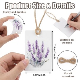 50 Set Gift Tags with String Attached, Watercolor Floral Gift Tags with String, 2 x 3 Inch Blank Paper Gifts Tag for Mother's Day, Bridal Shower Party Supplies, Boho Artsy Style