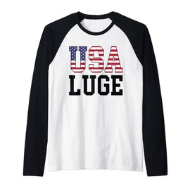 USA Flag Luge Rider - American USA Luge Raglan Baseball Tee