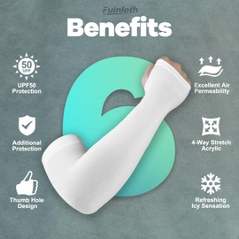 fuinloth Arm Sleeves with Thumb Hole UV Protection Compression Cooling Sleeve Cricket Gaming for Men/Women 2 Black